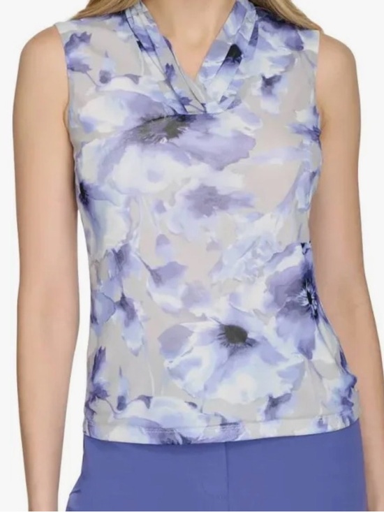 Calvin Klein Tops - Sleeveless Lavender Floral Draped Neck Top - Calvin Klein - NWT - XL